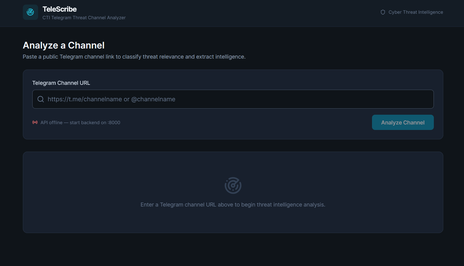 TeleScribe CTI Telegram Threat Channel Analyzer screenshot